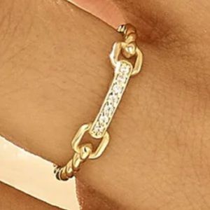 14k solid yellow gold cable link stacker ring